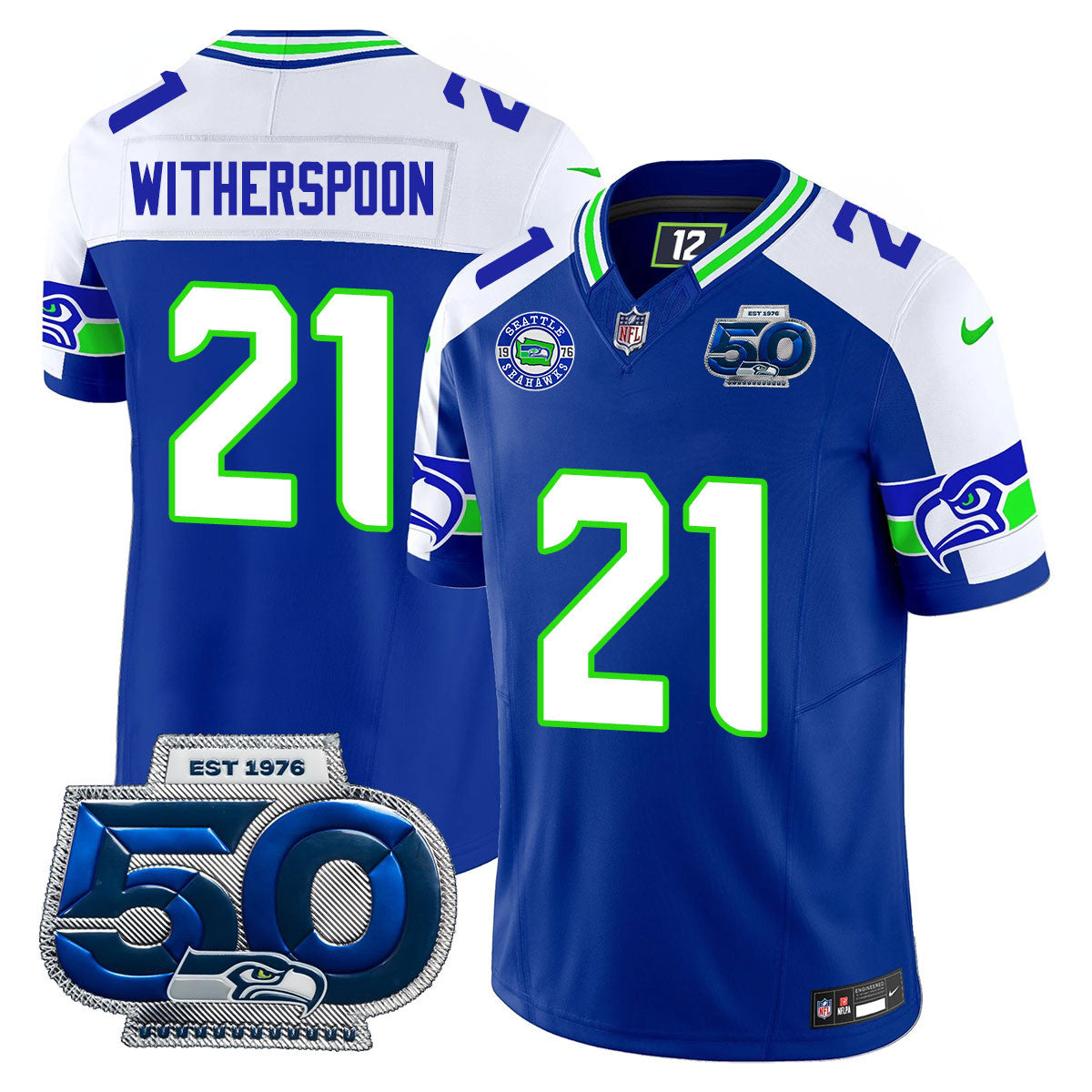 Seattle Seahawks 50th Season Vapor Limited Jersey – All Stitcheds – Royal Alternate – Devon Witherspoon Jersey