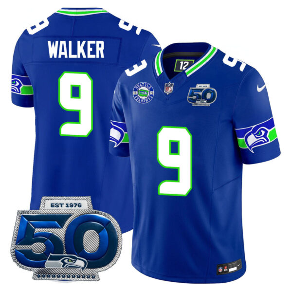 Seattle Seahawks 50th Season Vapor Limited Jersey – All Stitcheds – Royal – Kenneth Walker III Jersey