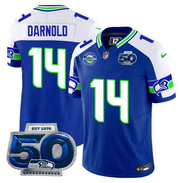 Seattle Seahawks 50th Season Vapor Limited Jersey – All Stitcheds – Royal Alternate – Sam Darnold Jersey