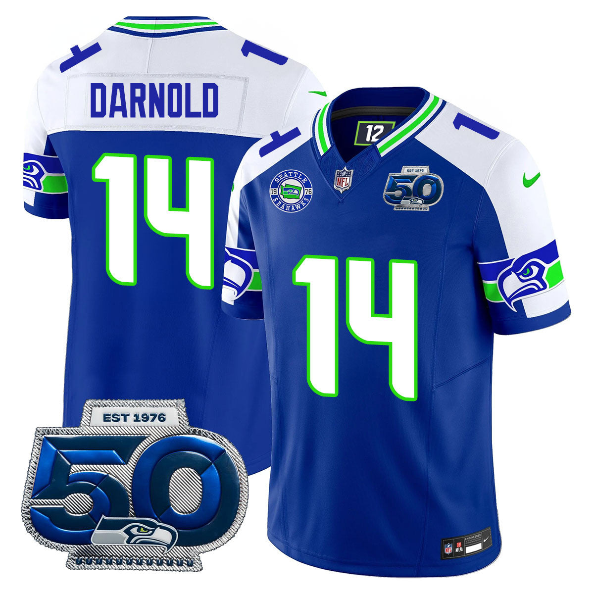 Seattle Seahawks 50th Season Vapor Limited Jersey – All Stitcheds – Royal Alternate – Sam Darnold Jersey