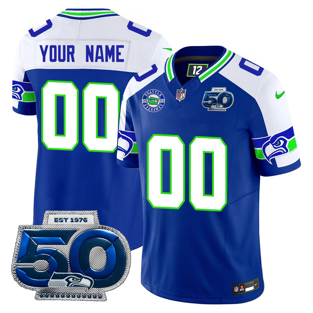 Seattle Seahawks 50th Season Vapor Limited Custom Jersey – All Stitched – Royal Alternate Jersey