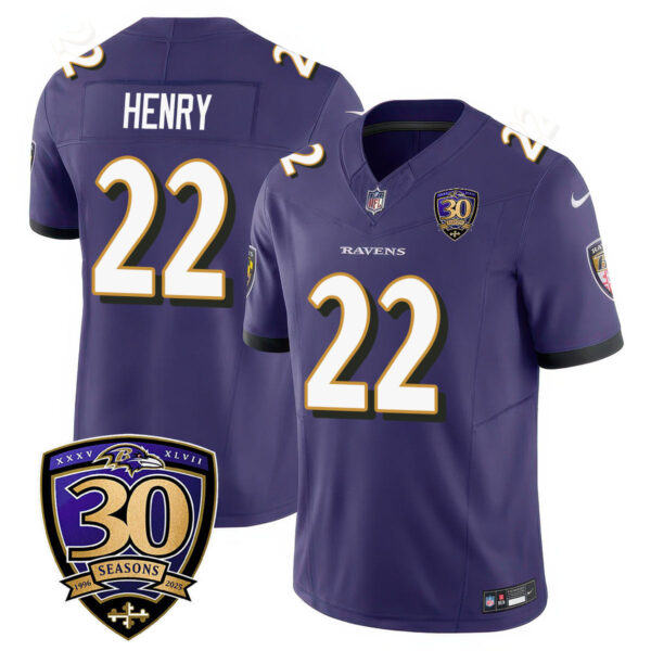 Baltimore Ravens Limited 30th Season Jersey – All Stitched – Derrick Henry – 22 – Purple Jersey