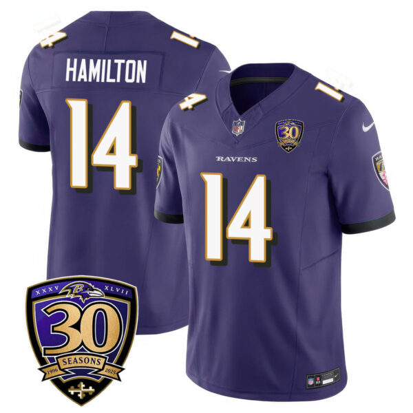 Baltimore Ravens Limited 30th Season Jersey – All Stitched – Kyle Hamilton – 14 – Purple Jersey
