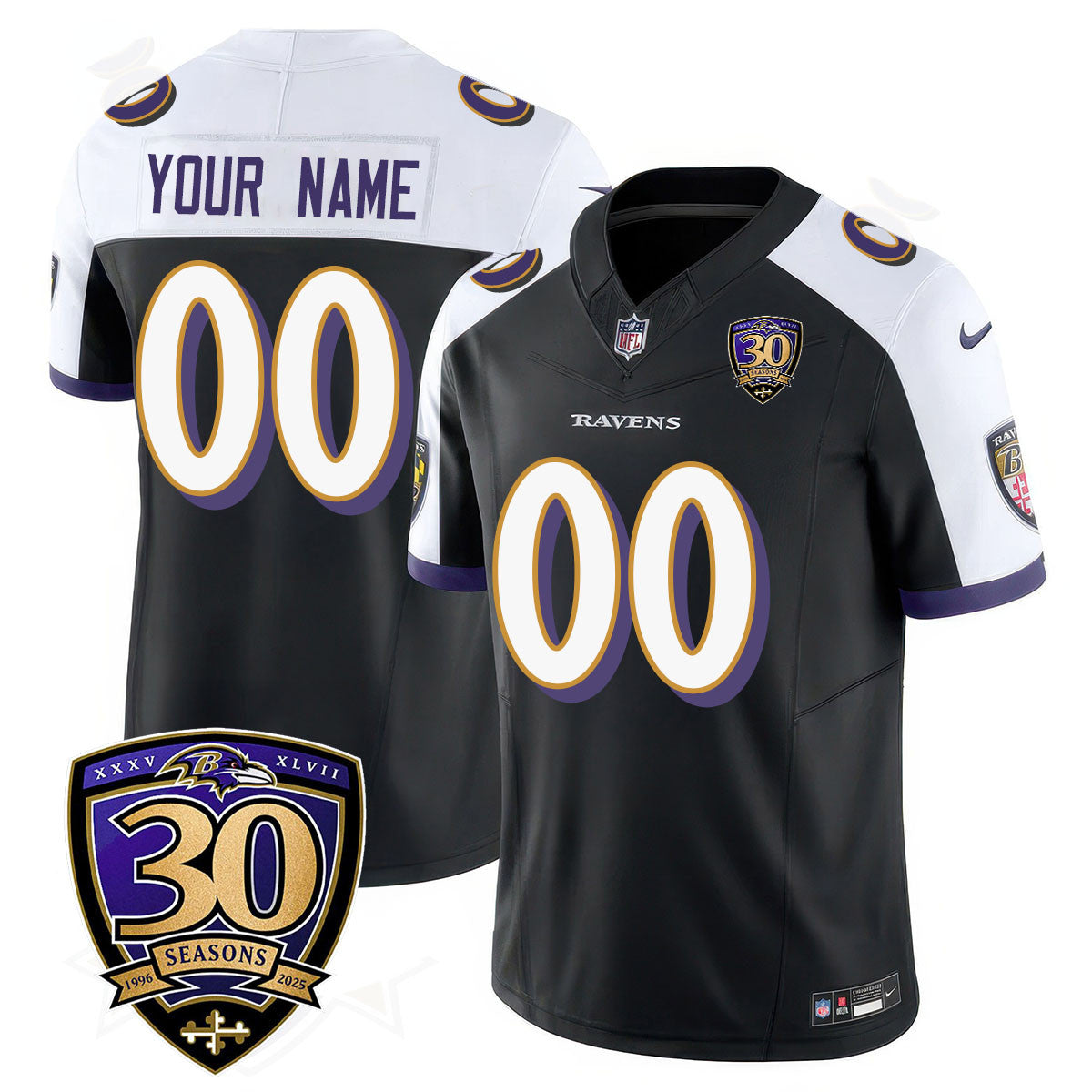 Custom Gender/Name Baltimore Ravens Limited 30th Season Jersey – All Stitched – Black Alternate Jersey