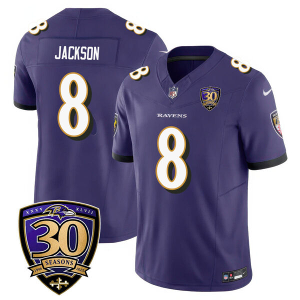 Baltimore Ravens Limited 30th Season Jersey – All Stitched – Lamar Jackson – 8 – Purple Jersey