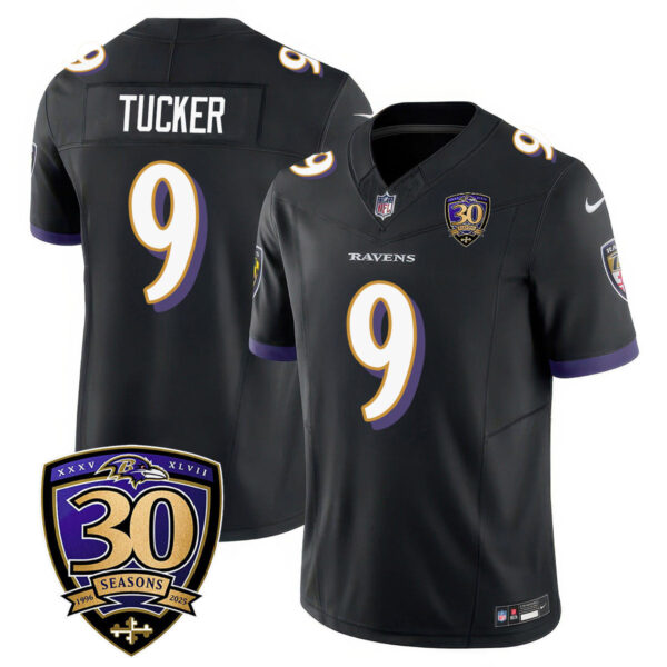 Baltimore Ravens Limited 30th Season Jersey – All Stitched – Justin Tucker – 9 – Black Jersey
