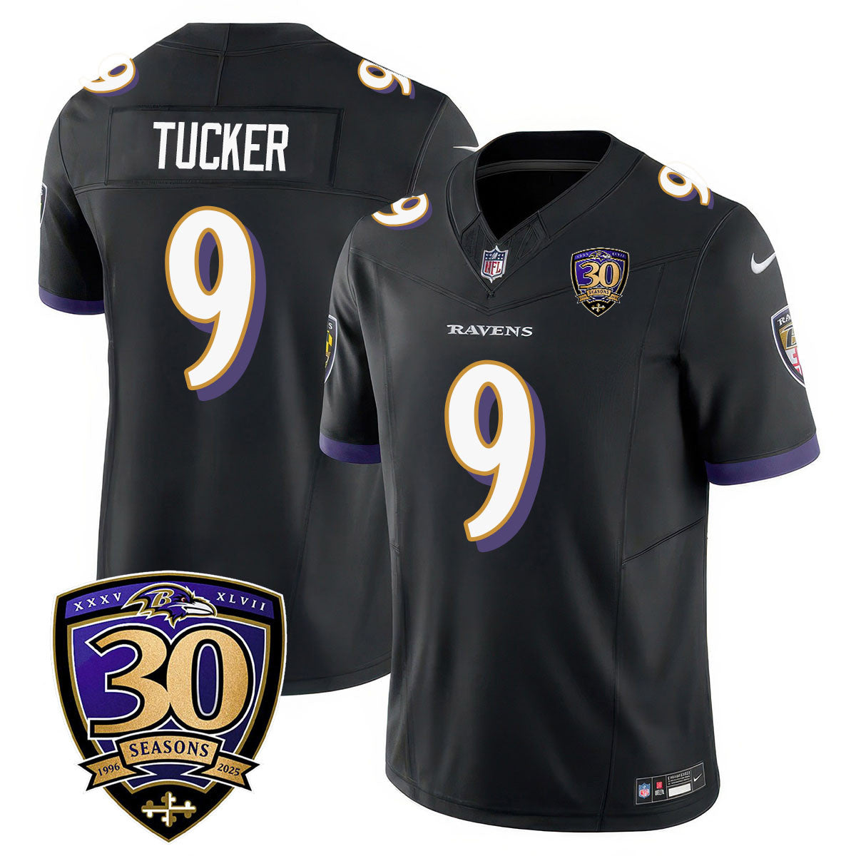Baltimore Ravens Limited 30th Season Jersey – All Stitched – Justin Tucker – 9 – Black Jersey