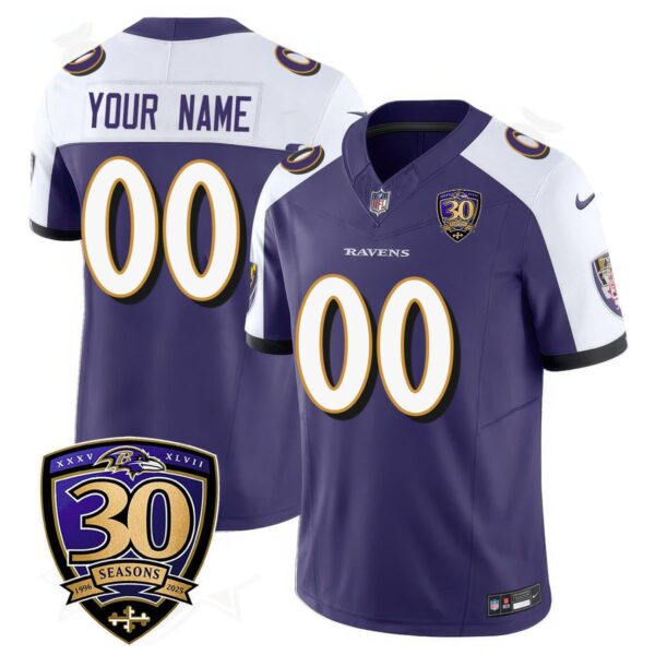 Custom Gender/Name Baltimore Ravens Limited 30th Season Jersey – All Stitched – Purple Alternate Jersey