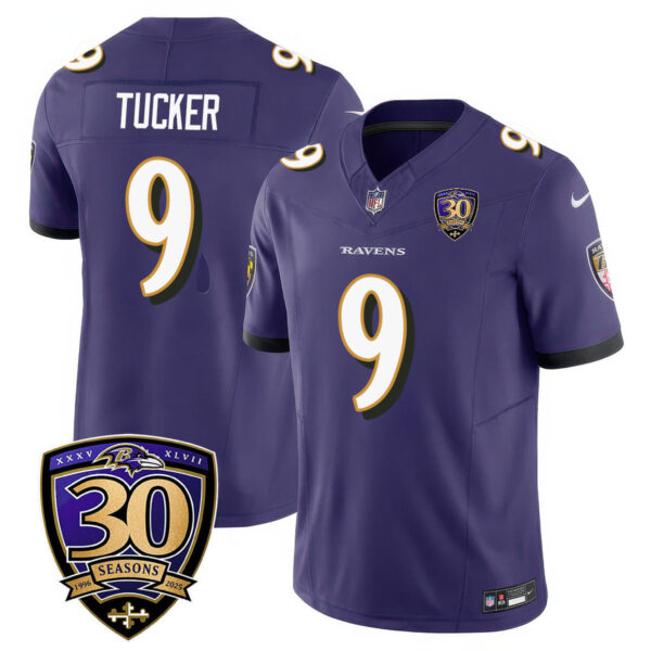 Baltimore Ravens Limited 30th Season Jersey – All Stitched – Justin Tucker – 9 – Purple Jersey