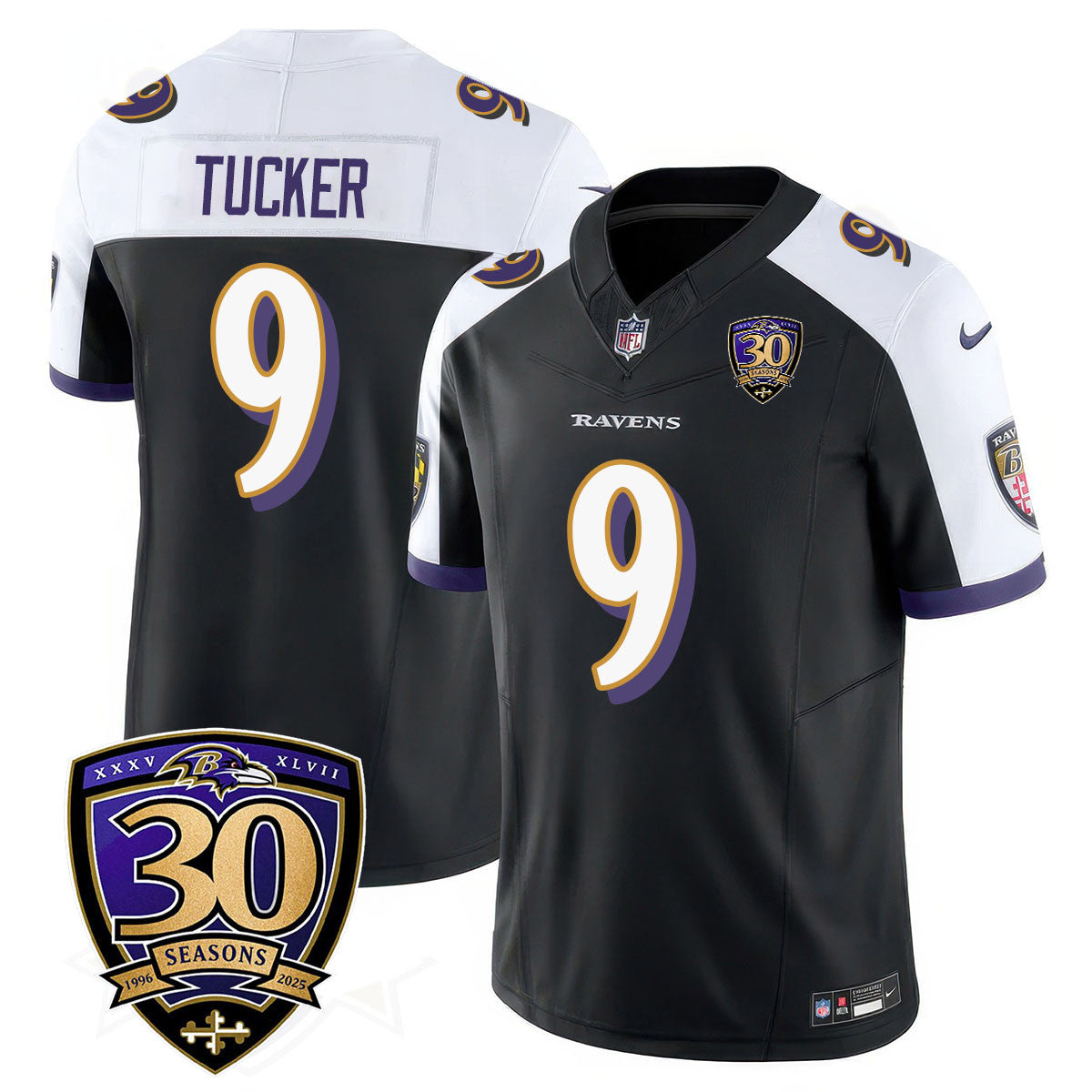 Baltimore Ravens Limited 30th Season Jersey – All Stitched – Justin Tucker – 9 – Black Alternate Jersey