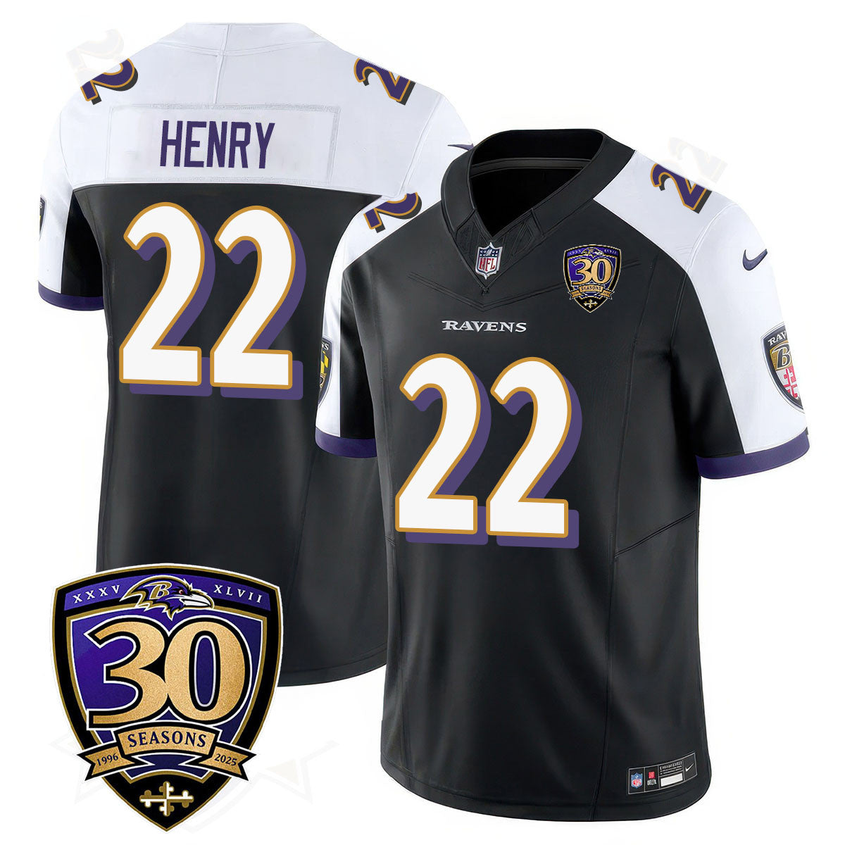 Baltimore Ravens Limited 30th Season Jersey – All Stitched – Derrick Henry – 22 – Black Alternate Jersey