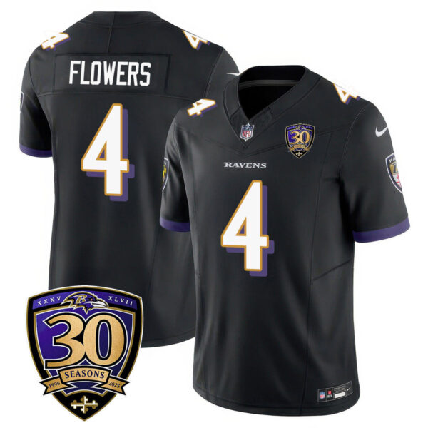 Baltimore Ravens Limited 30th Season Jersey – All Stitched – Zay Flowers – 4 – Black Jersey