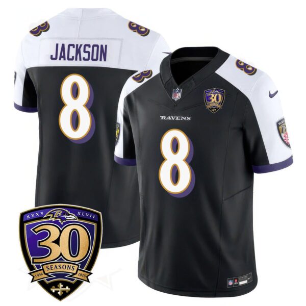 Baltimore Ravens Limited 30th Season Jersey – All Stitched – Lamar Jackson – 8 – Black Alternate Jersey