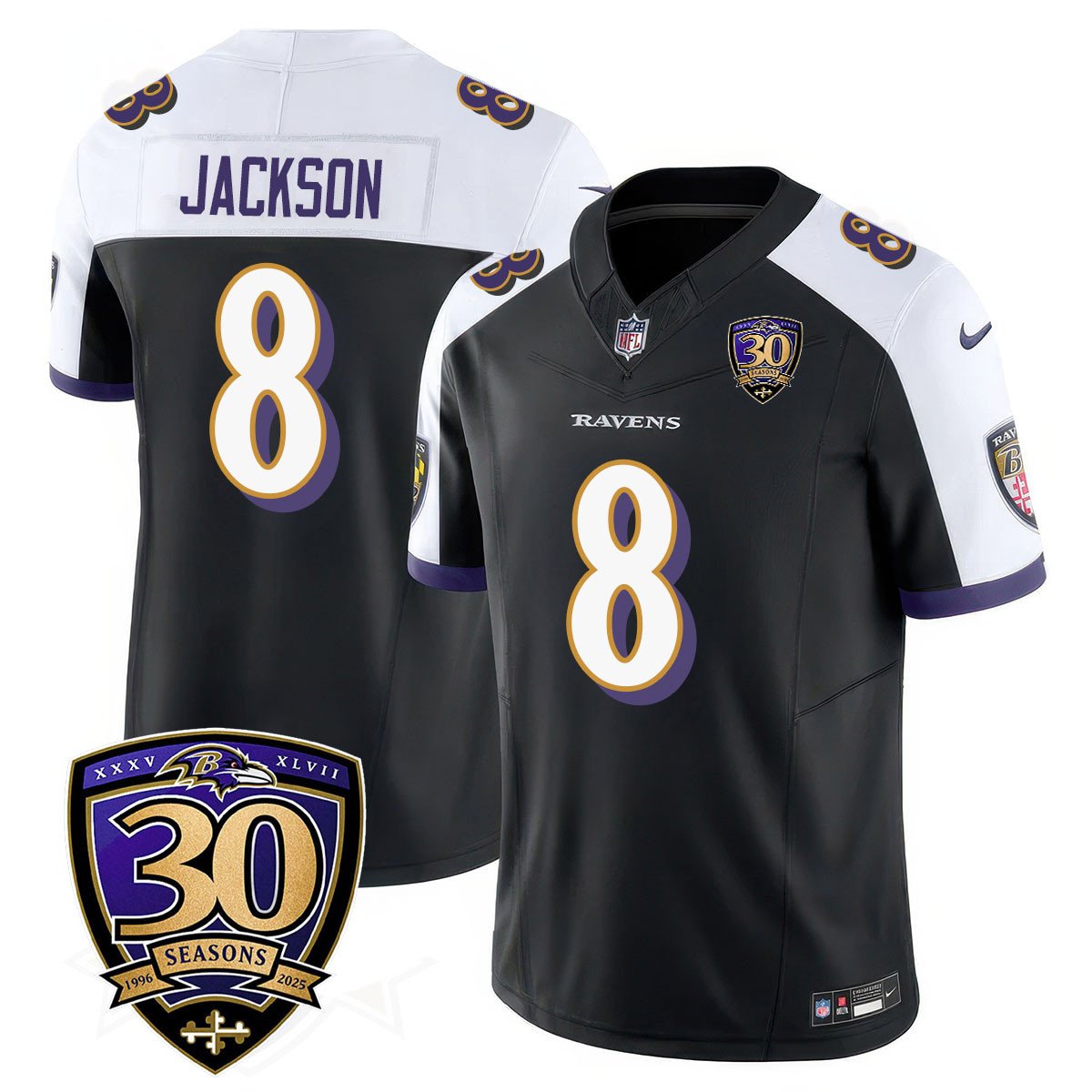 Baltimore Ravens Limited 30th Season Jersey – All Stitched – Lamar Jackson – 8 – Black Alternate Jersey