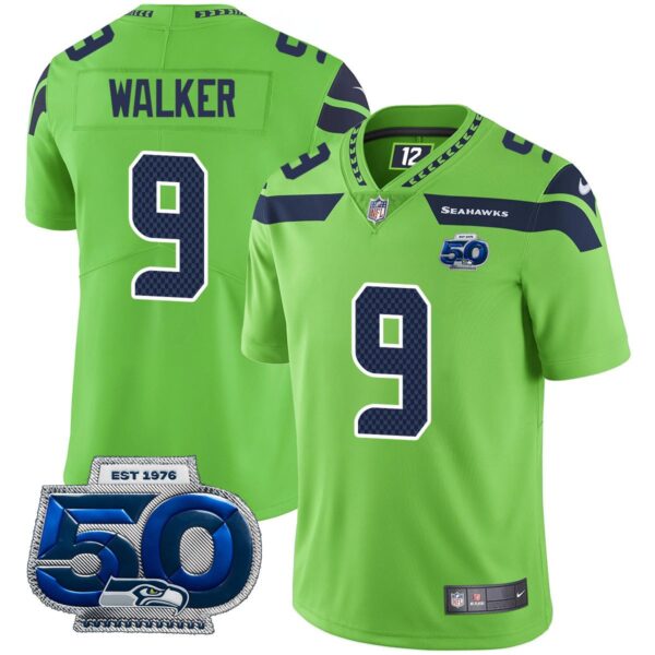 Seattle Seahawks 50th Season Vapor Limited Jersey – All Stitched – Green – Kenneth Walker III Jersey