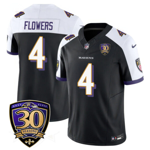 Baltimore Ravens Limited 30th Season Jersey – All Stitched – Zay Flowers – 4 – Black Alternate Jersey
