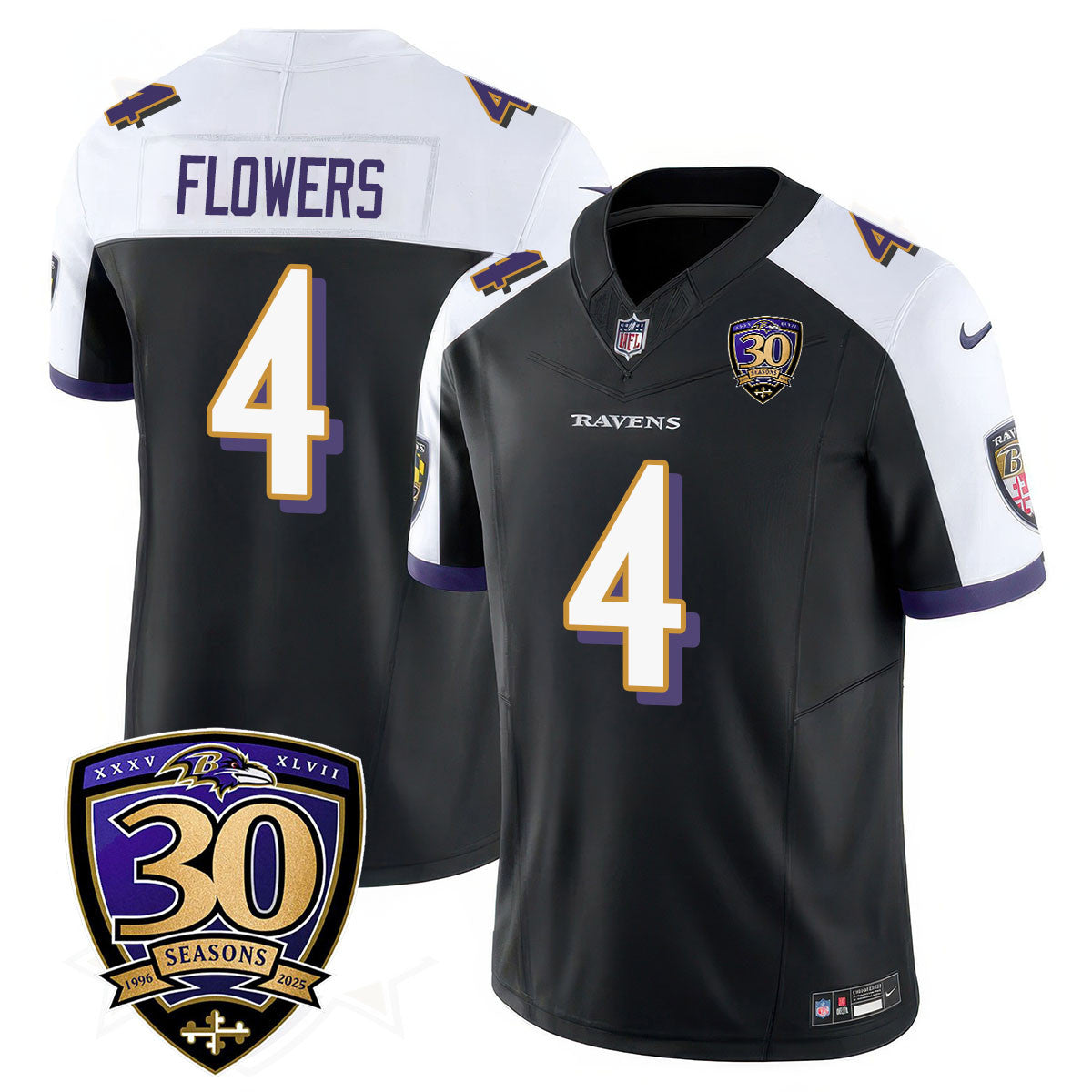Baltimore Ravens Limited 30th Season Jersey – All Stitched – Zay Flowers – 4 – Black Alternate Jersey