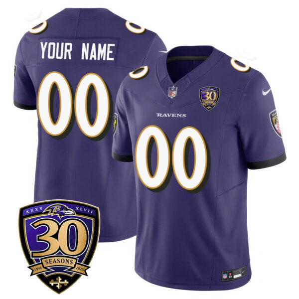 Custom Gender/Name Baltimore Ravens Limited 30th Season Jersey – All Stitched – Purple Jersey