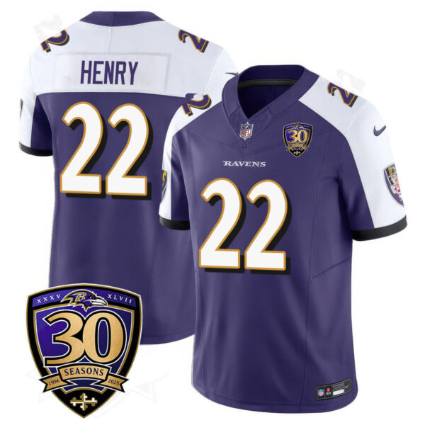 Baltimore Ravens Limited 30th Season Jersey – All Stitched – Derrick Henry – 22 – Purple Alternate Jersey