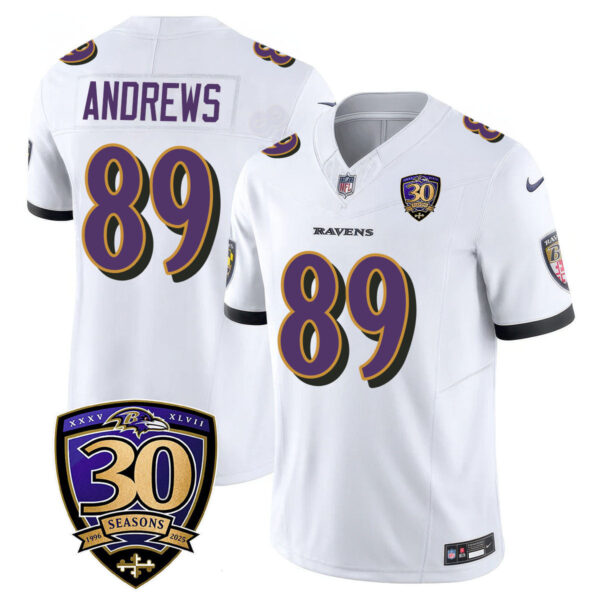 Baltimore Ravens Limited 30th Season Jersey – All Stitched – Mark Andrews – 89 – White Jersey