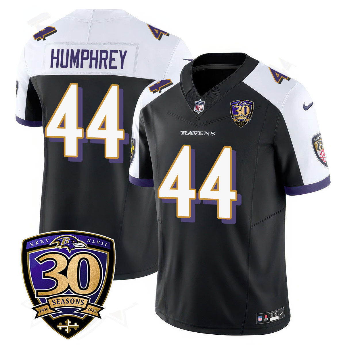Baltimore Ravens Limited 30th Season Jersey – All Stitched – Marlon Humphrey – 44 – Black Alternate Jersey