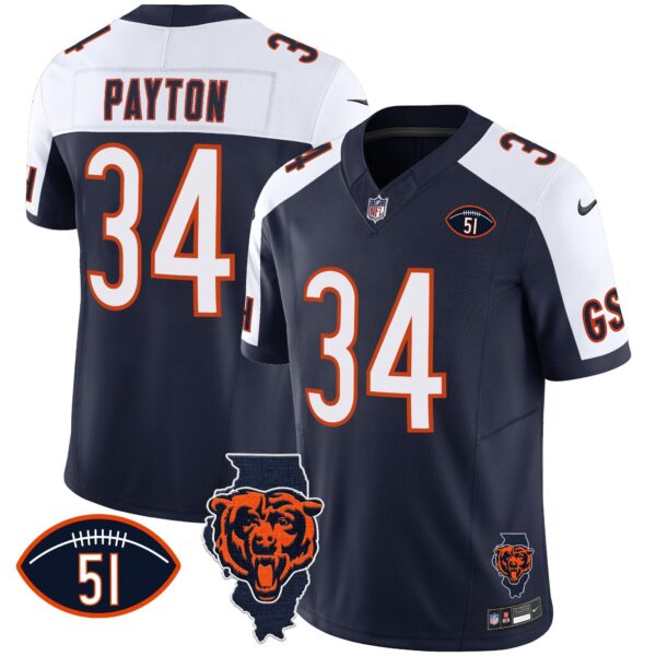 Bears Illinois Patch Vapor Jersey – All Stitched – Alternate – Walter Payton Jersey