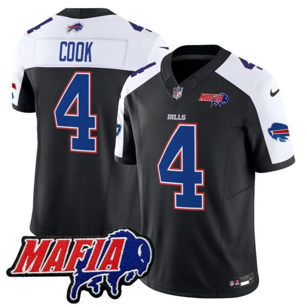 Buffalo Bills 2024 Bills Mafia Patch Vapor Limited Jersey – All Stitched – Black Alternate – James Cook Jersey