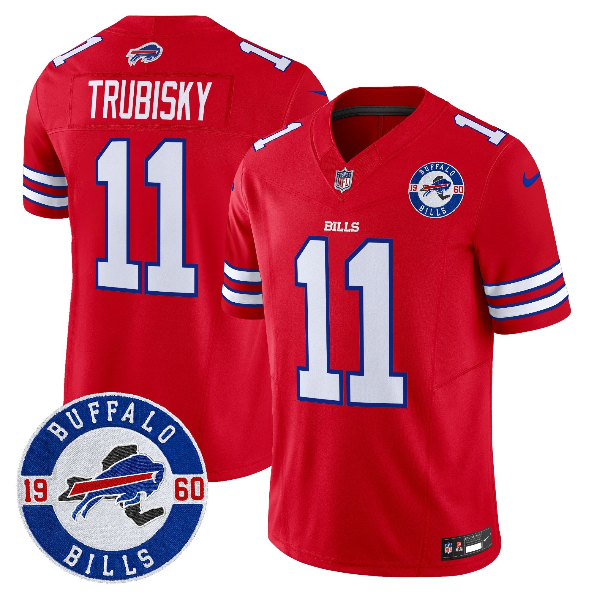 Buffalo Bills 2024 Vapor Limited Jersey – Est. 1960 Patch – All Stitched – Red – Mitchell Trubisky Jersey