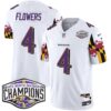 Ravens Maryland Flag 2024 AFC North Division Champions Patch Vapor Limited Jersey – All Stitched – White – Zay Flowers Jersey
