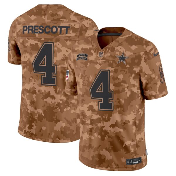 Dallas Cowboys 2024 Salute to Service Vapor Limited Jersey – All stitched – Brown Camo – Dak Prescott Jersey