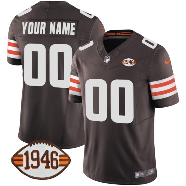 Browns 1946 75th Anniversary Patch Custom Jersey – All Stitched – Brown Jersey