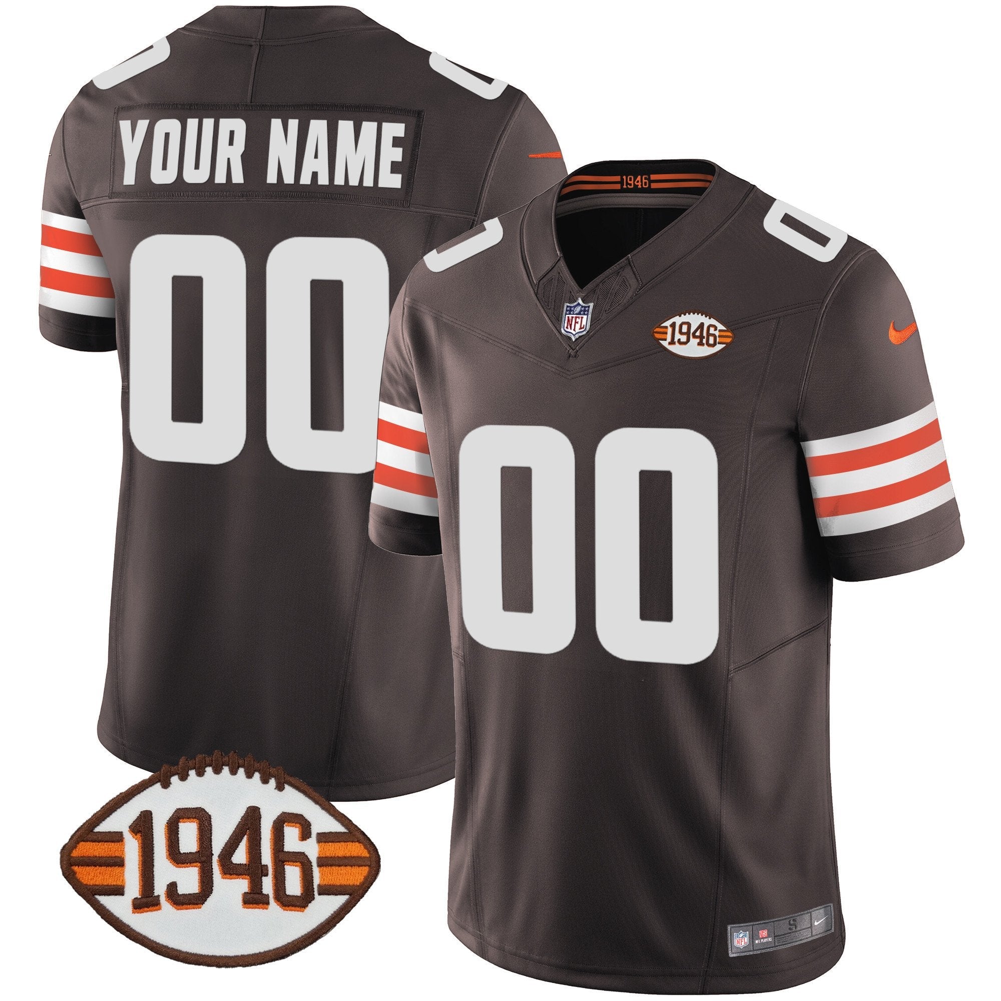 Browns 1946 75th Anniversary Patch Custom Jersey – All Stitched – Brown Jersey