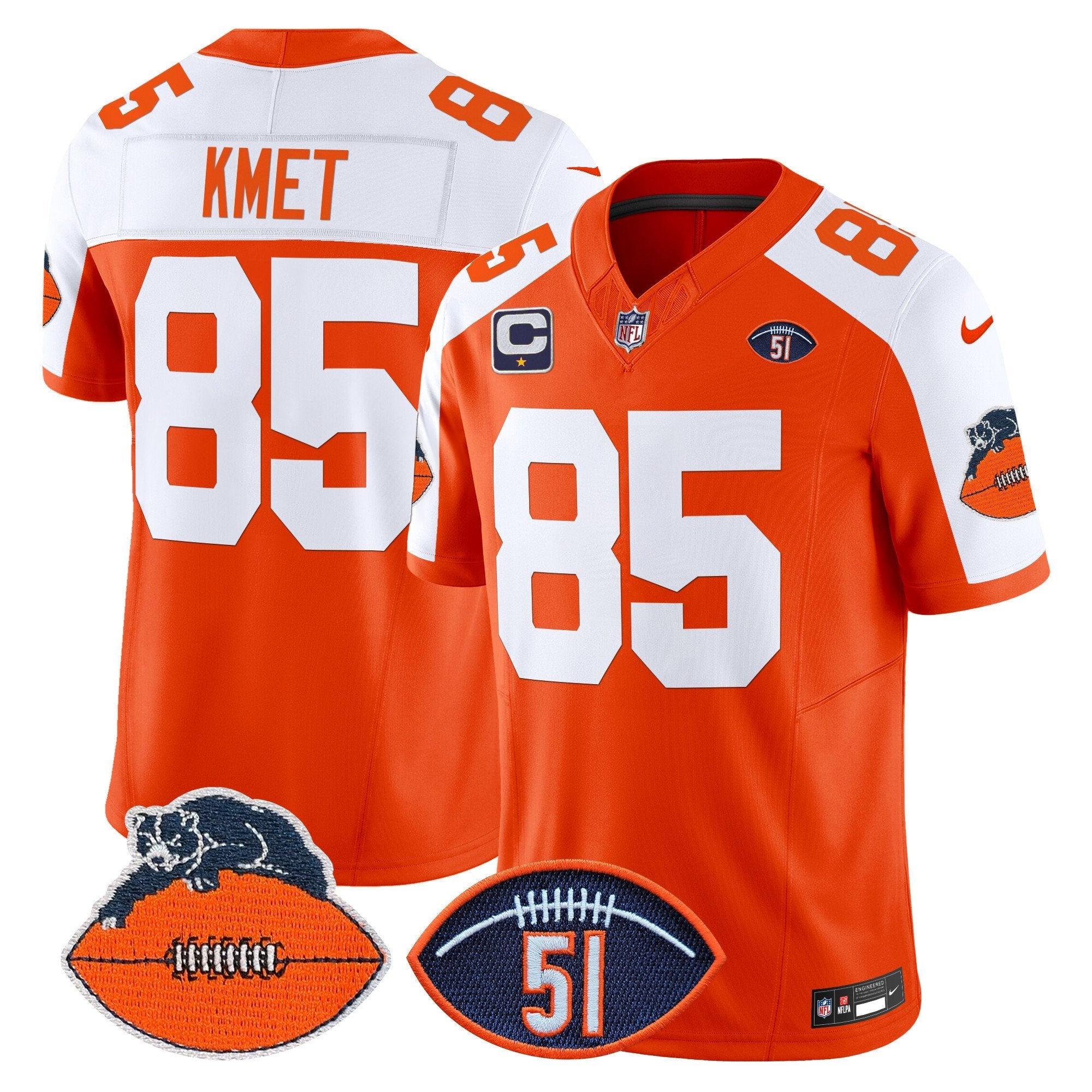 Chicago Bears Dick Butkus Patch Throwback Vapor Limited Jersey – All Stitched – Orange Alternate – Cole Kmet Jersey