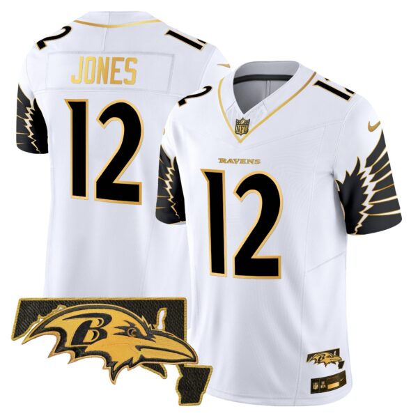 Ravens Maryland Patch Gold Vapor Limited Jersey V2 – All Stitched – White Gold – Jacoby Jones Jersey