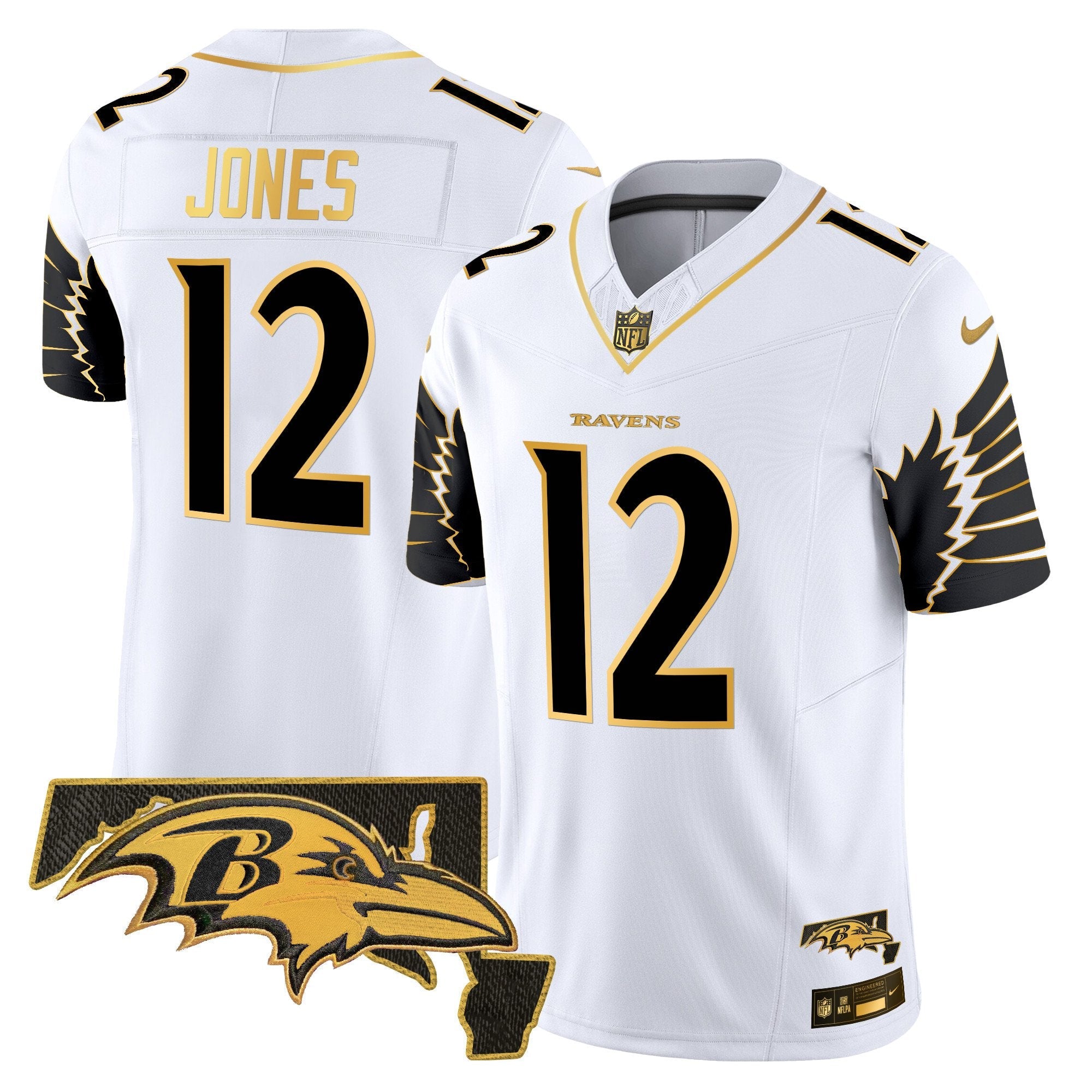 Ravens Maryland Patch Gold Vapor Limited Jersey V2 – All Stitched – White Gold – Jacoby Jones Jersey