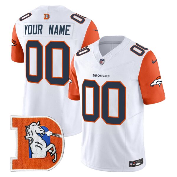 Denver Broncos Throwback Vapor Limited Custom Jersey V2 – All Stitched – Orange Sleeves Jersey