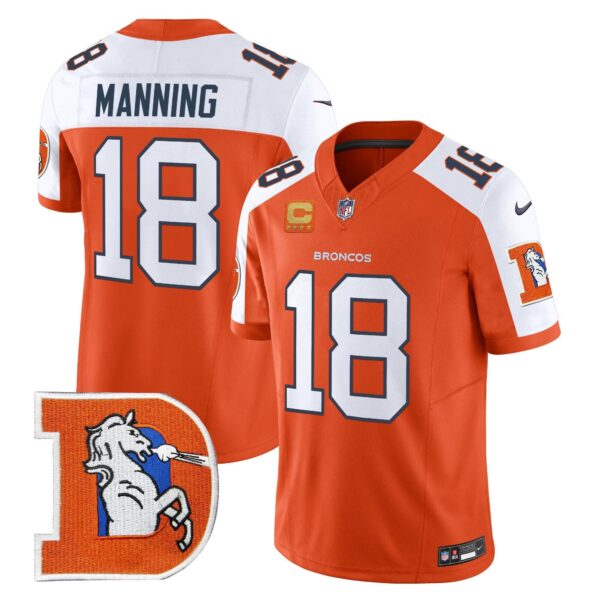 Denver Broncos Throwback Vapor Limited Jersey V2 – All Stitched – Orange Alternate – Peyton Manning Jersey
