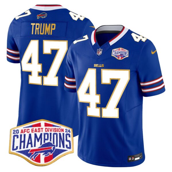 Bills 2024 AFC East Division Champions Gold Trim Vapor Limited Jersey – All Stitched – Royal – Donald Trump Jersey