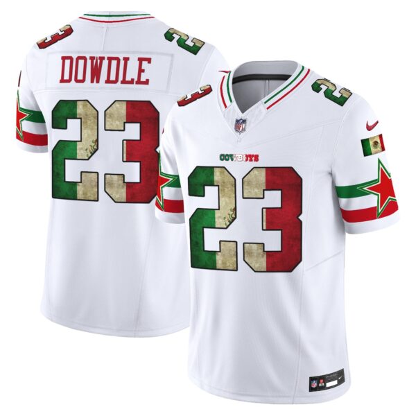 Dallas Cowboys Mexico Vapor Limited Jersey V3 – All Stitched – White – Rico Dowdle Jersey