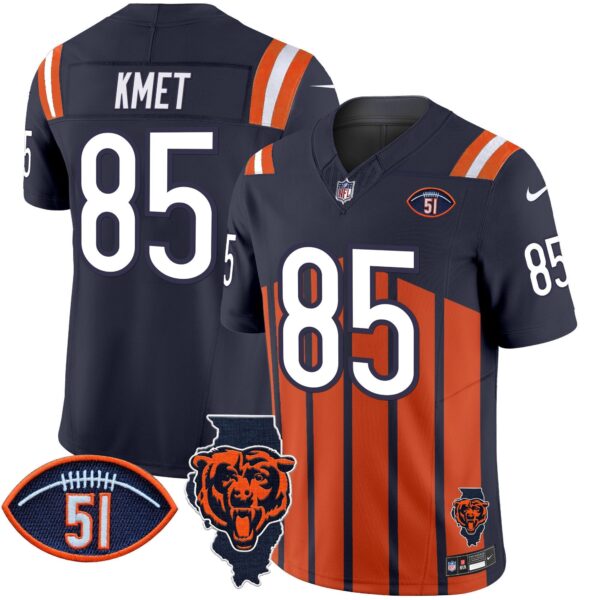 Bears Illinois Patch Vapor Limited Jersey V2 – All Stitched – Navy Special – Cole Kmet Jersey