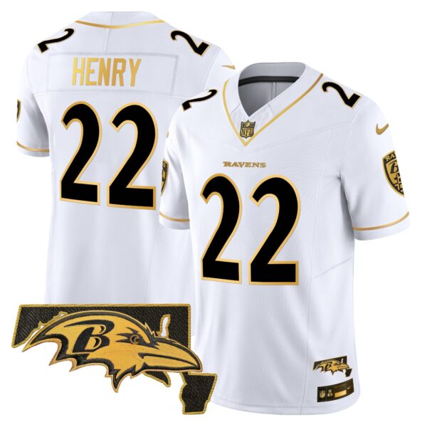 Ravens 2024 Gold Vapor Limited Jersey – All Stitched – White Gold – Derrick Henry Jersey