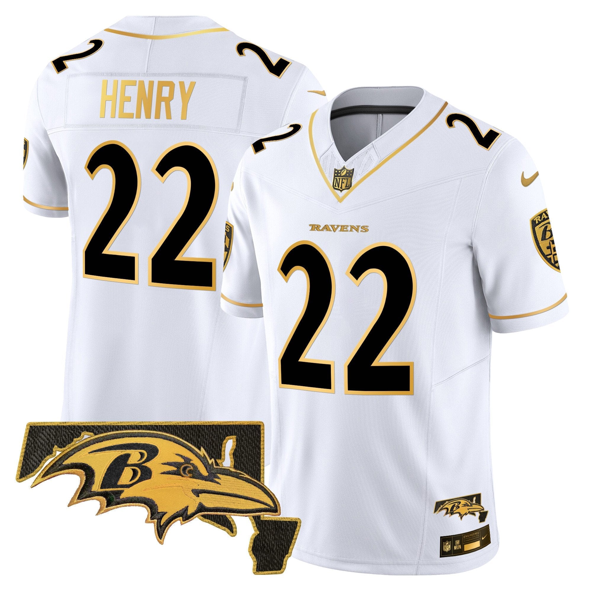 Ravens 2024 Gold Vapor Limited Jersey – All Stitched – White Gold – Derrick Henry Jersey