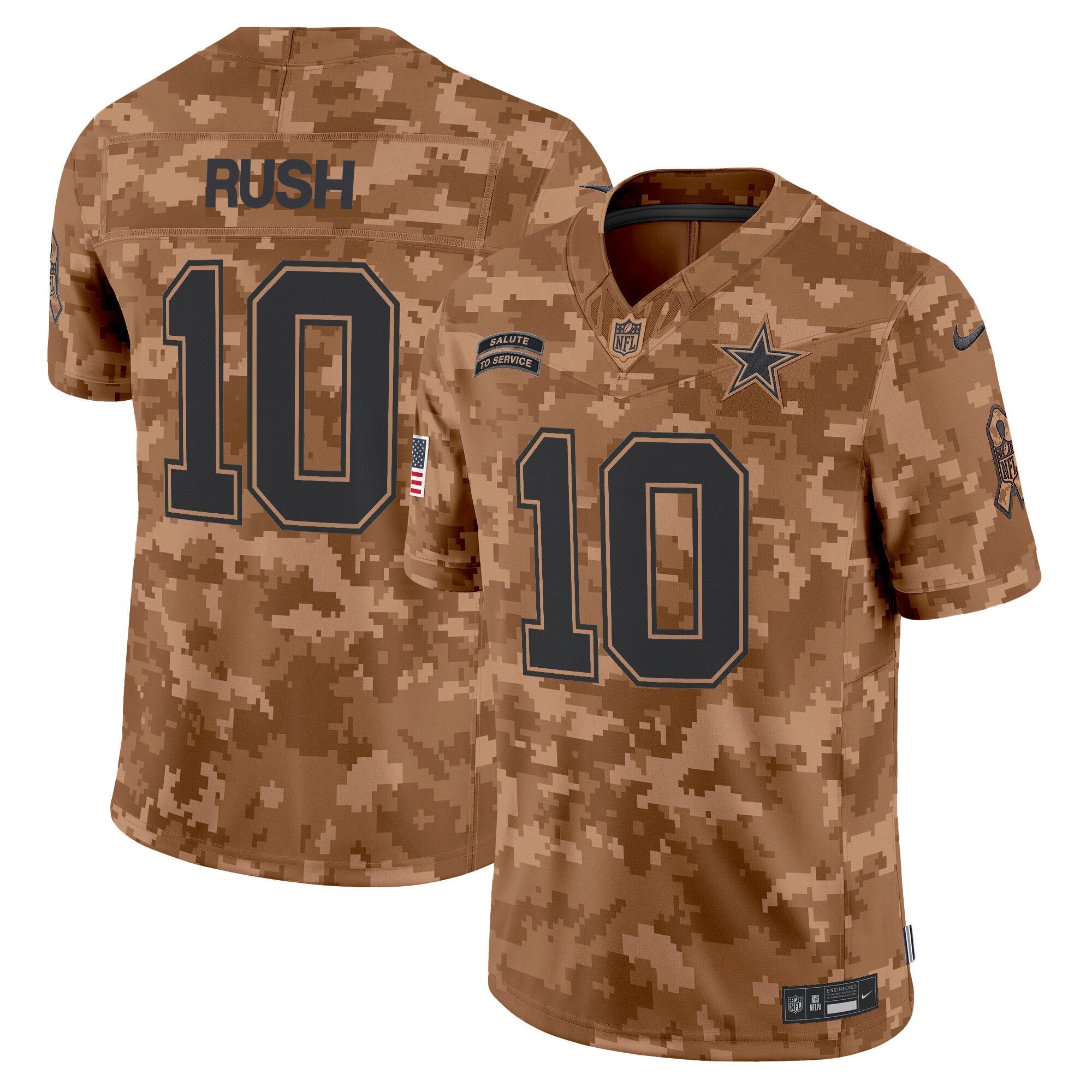 Dallas Cowboys 2024 Salute to Service Vapor Limited Jersey – All stitched – Brown Camo – Cooper Rush Jersey