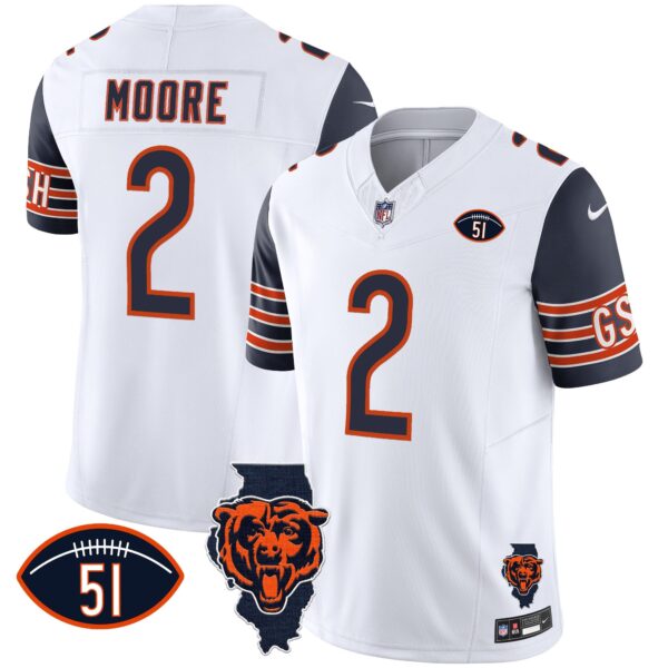 Bears Illinois Patch Vapor Jersey – All Stitched – Navy Sleeves – D.J. Moore Jersey