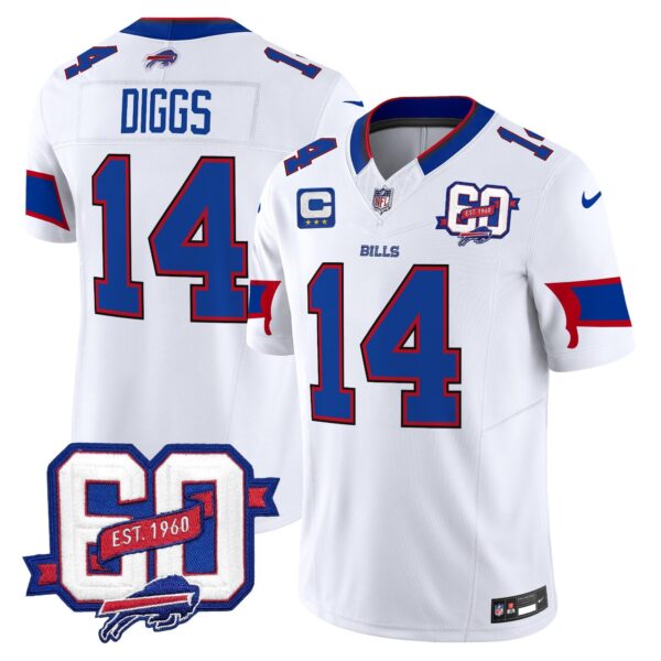 Bills 60th Anniversary Patch Vapor Limited Jersey – All Stitched – White – Stefon Diggs Jersey