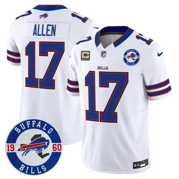 Buffalo Bills 2024 Vapor Limited Jersey – Est. 1960 Patch – All Stitched – White – Josh Allen Jersey