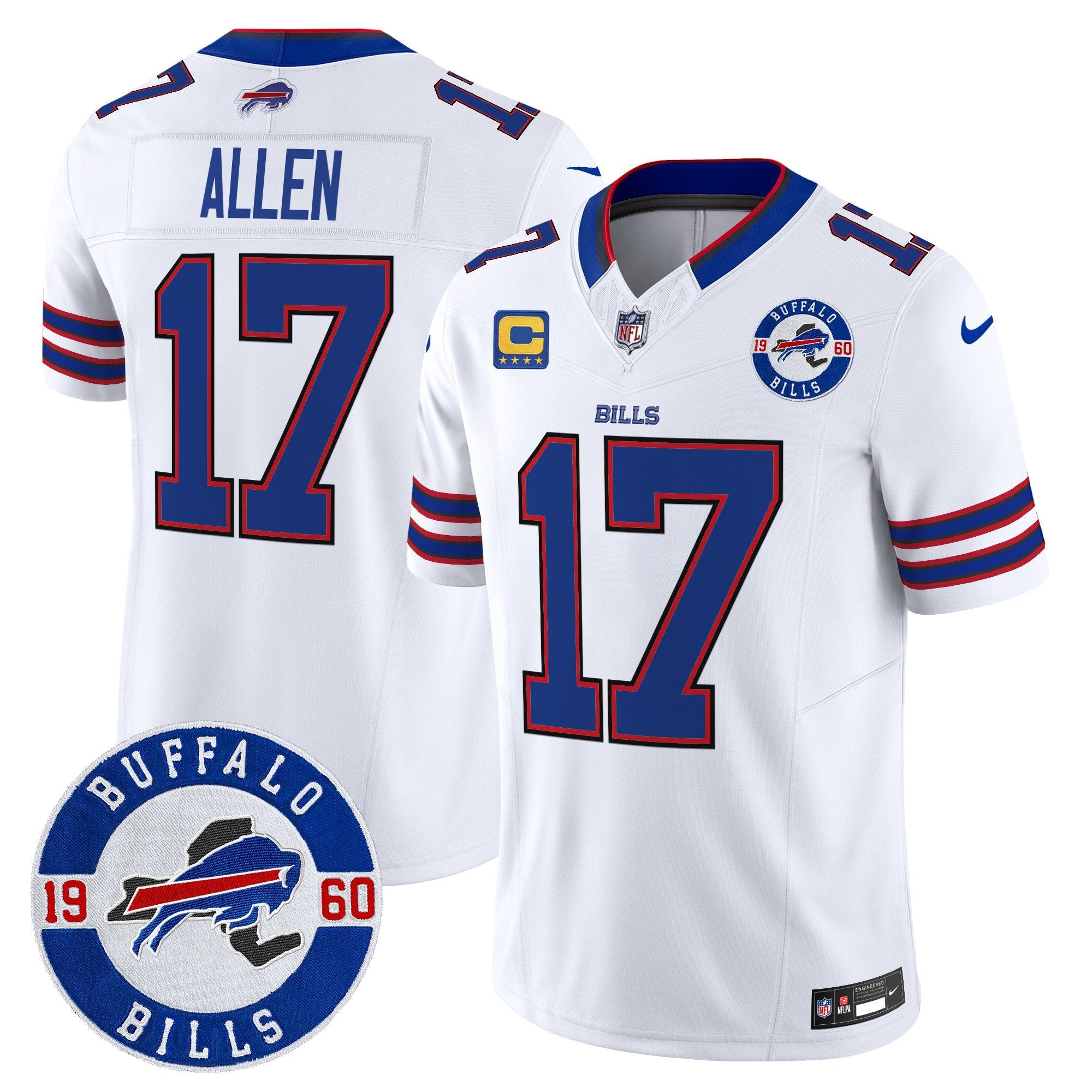 Buffalo Bills 2024 Vapor Limited Jersey – Est. 1960 Patch – All Stitched – White – Josh Allen Jersey