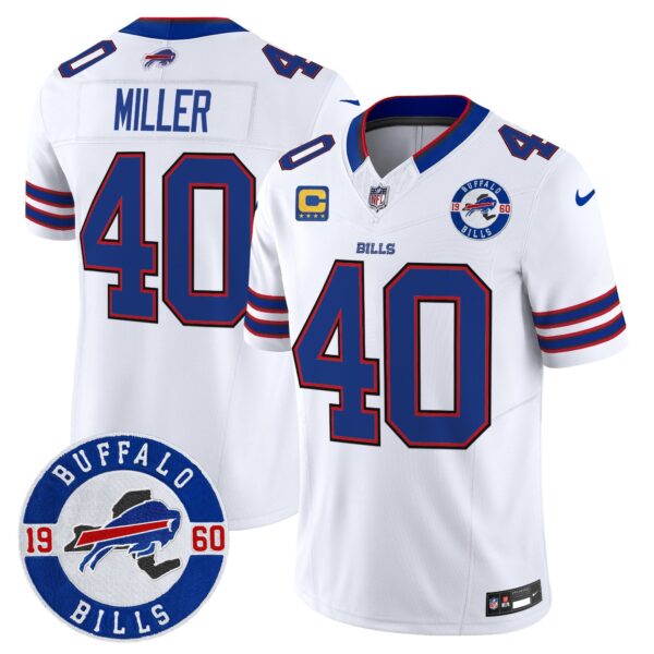 Buffalo Bills 2024 Vapor Limited Jersey – Est. 1960 Patch – All Stitched – White – Von Miller Jersey