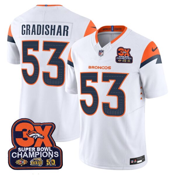 Denver Broncos 3-Time Champions Patch Vapor Limited Jersey – All Stitched – White – Randy Gradishar Jersey