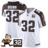 Browns #32 Jim Brown Memorial Patch Vapor Limited Jersey V2 – All Stitched – Inverted – Jim Brown Jersey